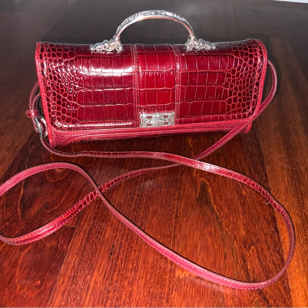 Brighton cross body, red leather, silver handle, leather strap